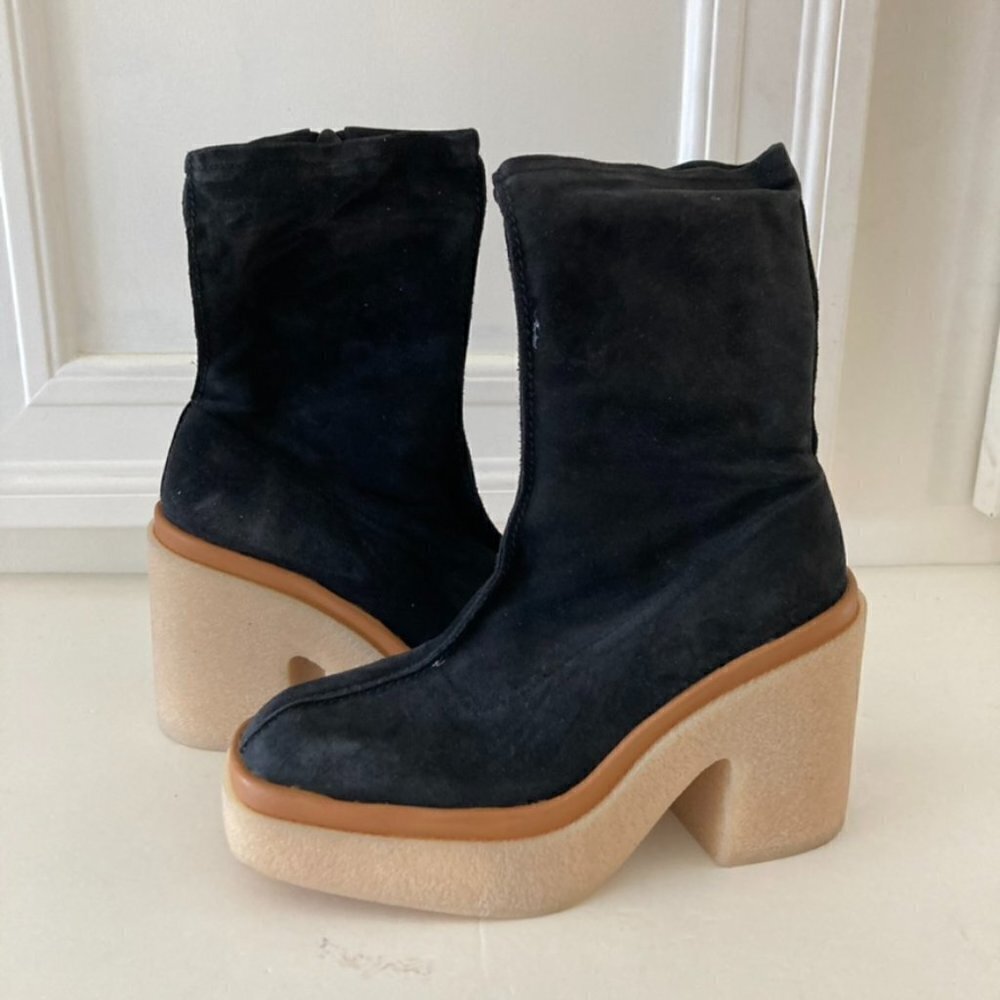 NWOB Free People Gigi Black Suede Heeled Ankle Boots Sz 36